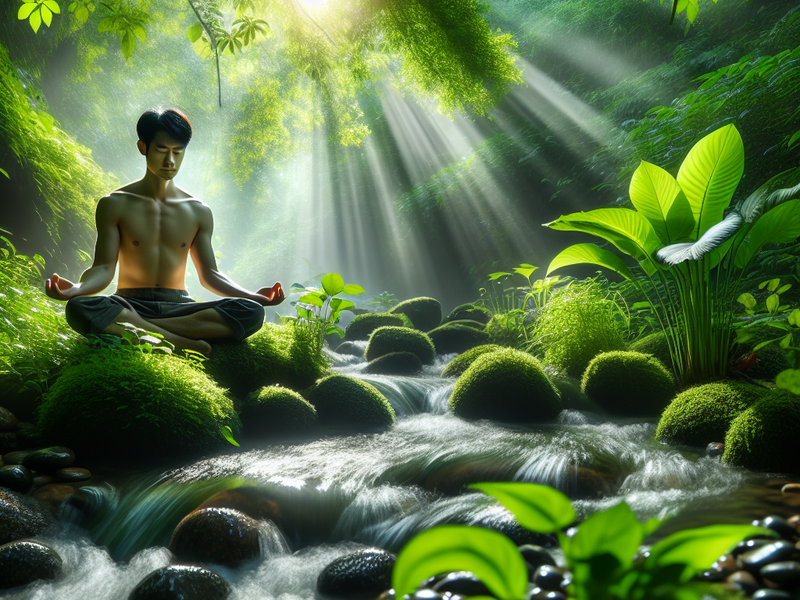 Person meditating in a serene nature setting